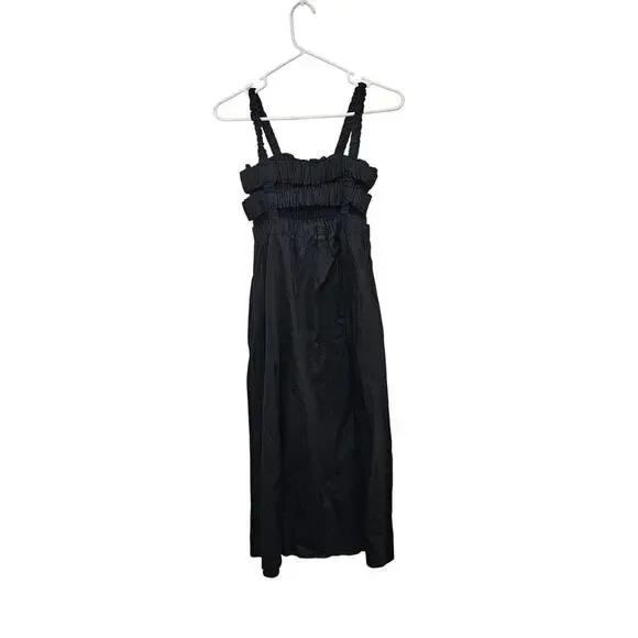 Topshop Smocked Cotton Poplin Midi Black Dress Sleeveless Open Back Sz Small - Picture 2 of 7